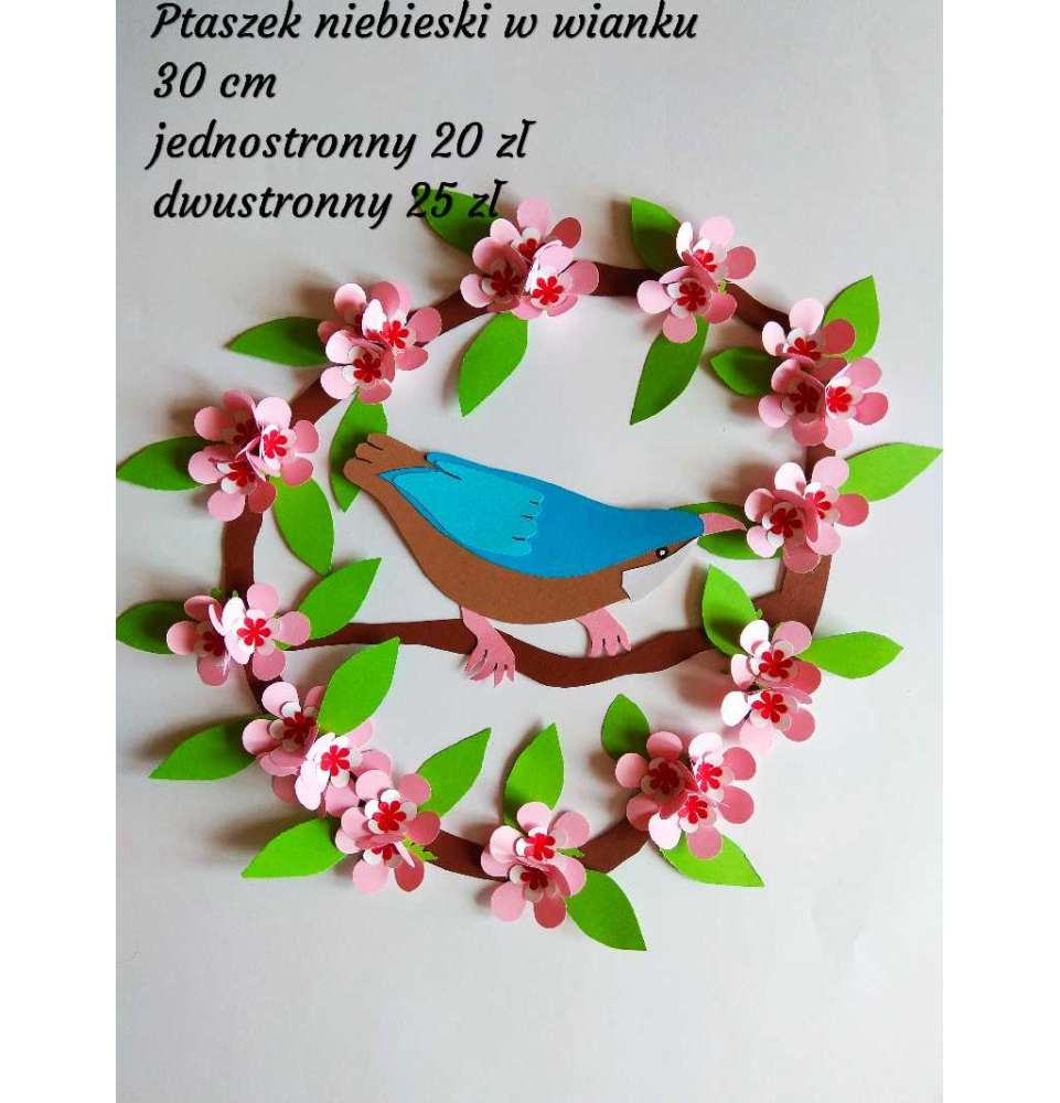 Dekoracje wiosenne i letnie Ptak w wianku 30 cm dekoracje szkolne