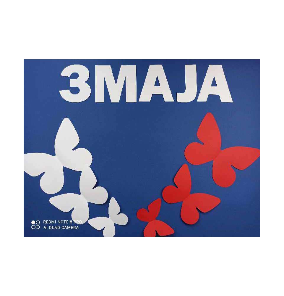 Konstytucja 3 MAJA, Święto Niepodległości Motyle - 24-12 cm ZESTAW biało-czerwone 21 sztuk motyl dekoracjeszkolne.pl