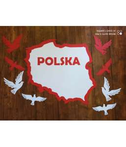 Dekoracje Konstytucja 3 maja  Mapa Polski 60 cm z napisem  POLSKA 11 listopad szkolne dekoracje