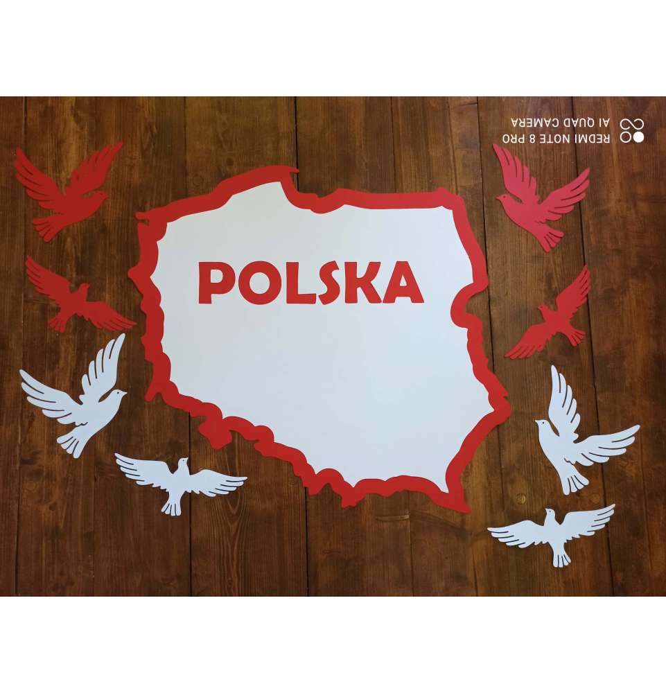 Dekoracje 11 listopada Mapa Polski 60 cm z napisem  POLSKA 11 listopad szkolne dekoracje