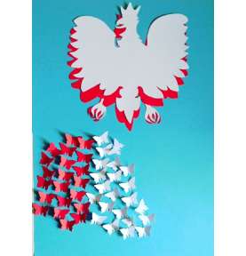 Dekoracje Niepodległość Orzeł z koroną biało- czerwony z motylami dekoracje szkolne 11 listopad